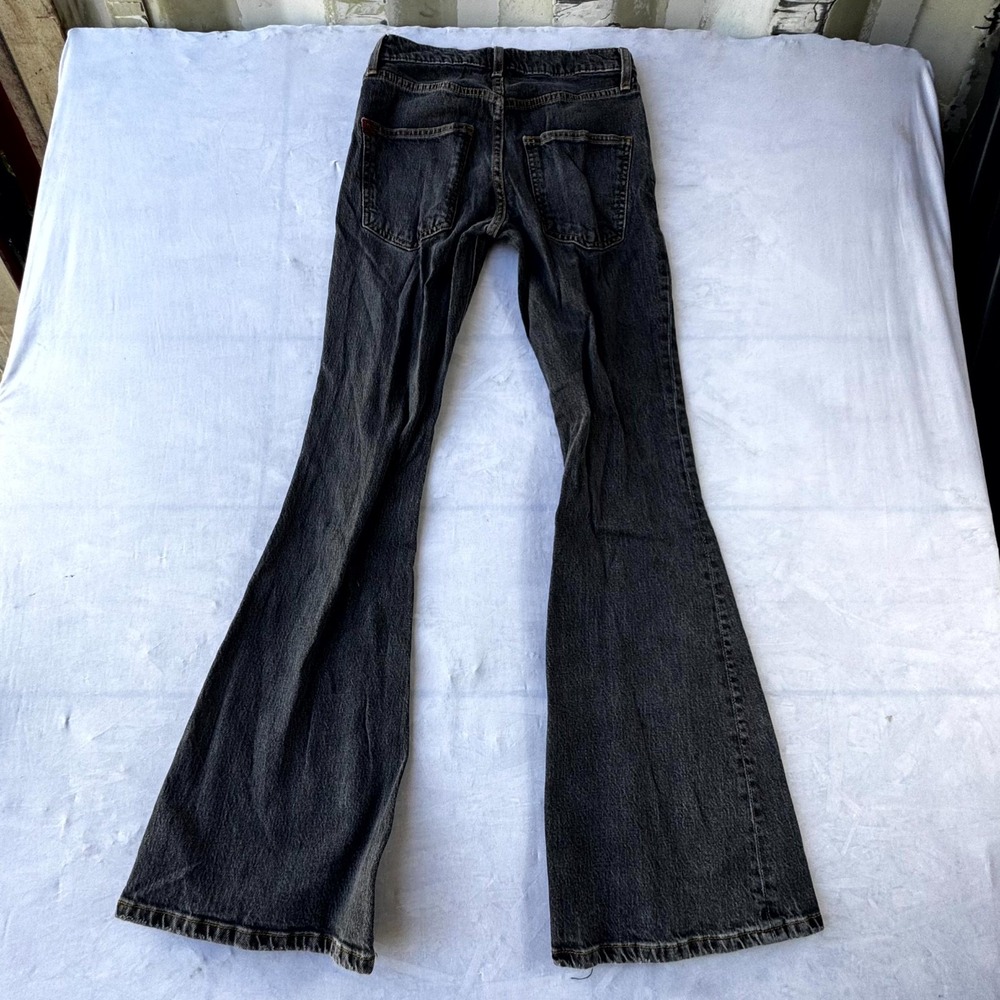 Womens Flare Leg Jeans 24 Black Denim Dark Wash Whiskered Streetwear Outdoor